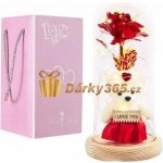 VALENTÝN - Věčná LED růže ve skle s medvídkem – Zbozi.Blesk.cz