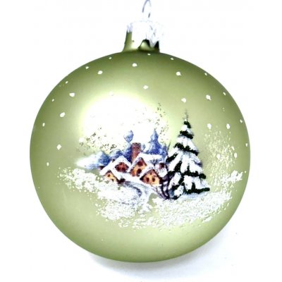 IRISA Zelená vánoční koule 8 cm zasněžená vesnička Velikost: 8 cm Balení: 1ks Barva: zelená – Zboží Dáma