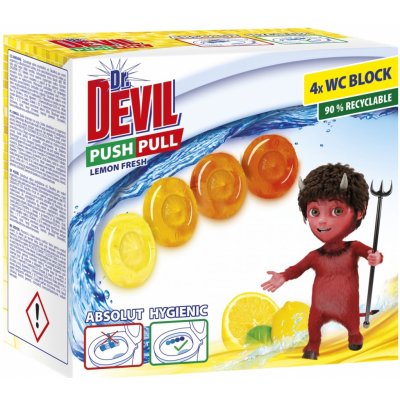 Dr. Devil Lemon Fresh Push Pull WC blok bez košíku 4 x 20 g – Zbozi.Blesk.cz