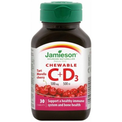 Jamieson Vitamíny C a D3 500 mg/500 IU tablety na cucání s příchutí třešně 30 tablet – Hledejceny.cz