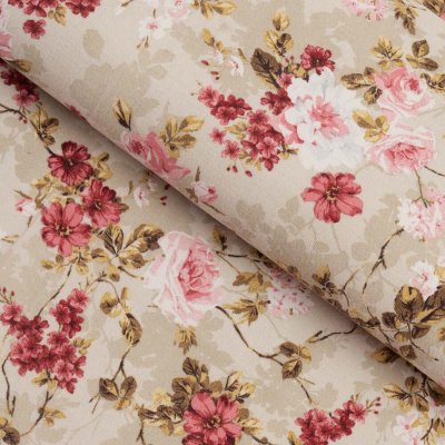 Dekorační látka Leona LN-167 Plané růže na béžovém - šířka 140 cm – Zboží Dáma