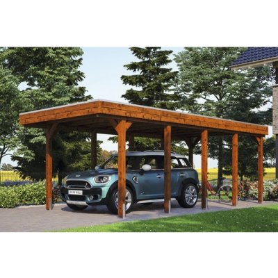 SKAN HOLZ Přístřešek na auto Friesland 314 x 708 cm ořech – Zboží Mobilmania