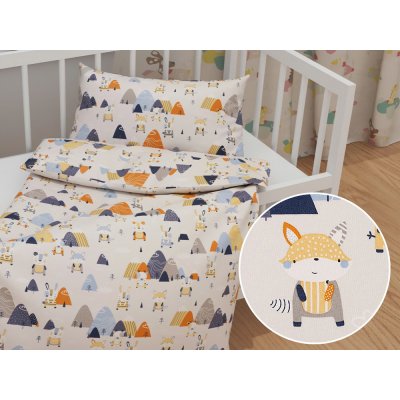 Biante povlečení postýlky Sandra SA613 Modrooranžová lesní zvířátka na bledě šedém postýlky 90 x 140 cm 50 x 70 cm – Hledejceny.cz