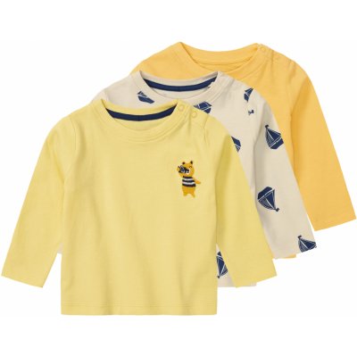 Lupilu Dětské triko s dlouhými rukávy s BIO bavlnou 3kusy žlutá béžová – Zboží Mobilmania