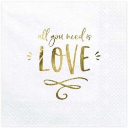 PartyDeco ubrousky All you need is love BÍLÉ 33x33cm