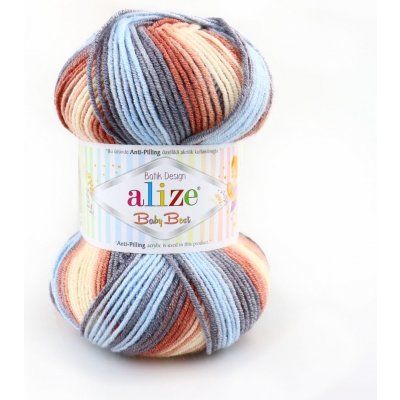 Alize příze Baby Best Batik 7922 krémová, broskvová, hnědá, modrá, šedá – Zboží Mobilmania