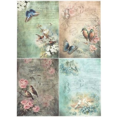 Itd. Collection Rýžový papír Čtyři obrázky s ptáčky A4 – Zboží Dáma