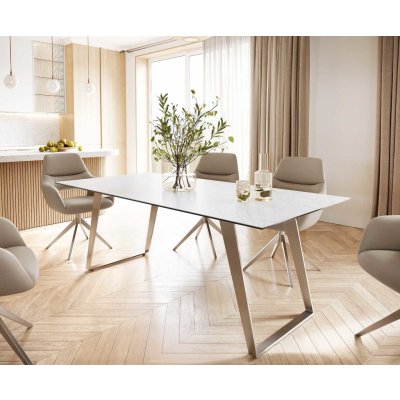 DELIFE Jídelní stůl Edge 300x100 cm keramika Laminam® Statuarettio bílá široká podnož nerezová ocel – Zboží Dáma