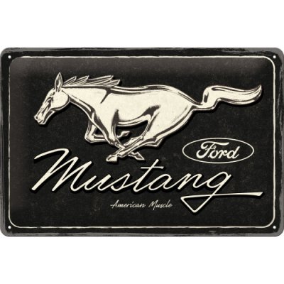 Postershop Plechová cedule: Ford Mustang (Horse Logo Black) - 30x20 cm