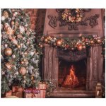 Vánoční textilní pozadí / fotostěna s krbem a stromkem – 180x210 cm – Zboží Dáma