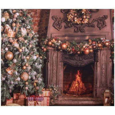 Vánoční textilní pozadí / fotostěna s krbem a stromkem – 180x210 cm – Zboží Dáma