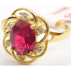 Klenoty Budín Mohutný zlatý prsten s velkým červeným rubínem 585/2,45gr H1082