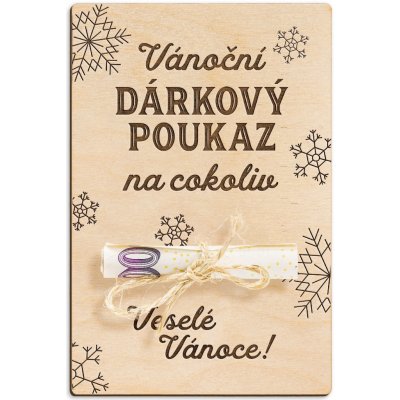 Dřevěná dárková karta na peníze - Vánoční poukaz na cokoli – Zboží Dáma