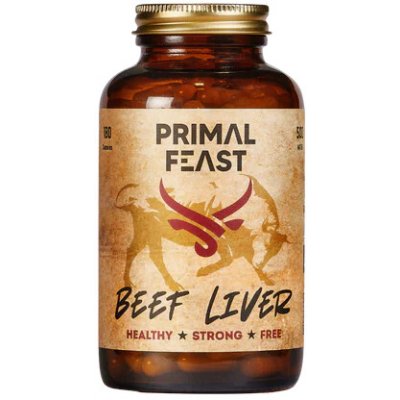 Primal Feast Beef liver Bio hovězí játra sušená mrazem 180 kapslí – Hledejceny.cz