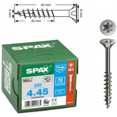 SPAX záp. hlava 4.0x 45 část. závit TX20, certifikovaný, nerez A2 (200 ks) – Hledejceny.cz