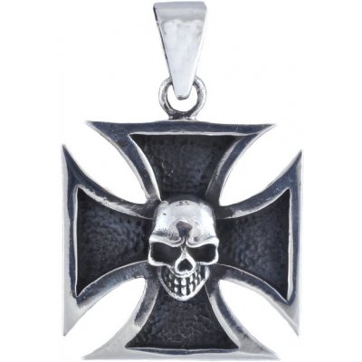 Vorlové Šperky Stříbrný přívěsek maltézský kříž s lebkou PR733