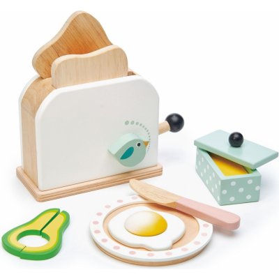 Leaf Toys Tender Breakfast toaster set dřevěný topinkovač s avokádem chleby vajíčko a nádobí – Zboží Dáma