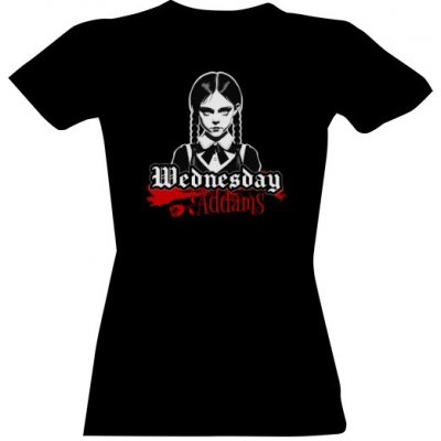 Tričko s potiskem Wednesday Addams a růže Černá