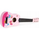 EcoToys Dřevěná dětská kytara s kovovými strunami kostka růžová – Zboží Dáma