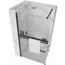 MAXMAX Koupelnová pevná zástěna Rea AERO 90 cm s policí a věšákem na ručníky - černá matná - čiré sklo