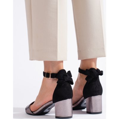 Basic Černo-stříbrné sandály na podpatku s mašlí - potocki 23-20014pew – Zboží Mobilmania