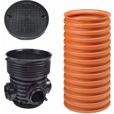 Wavin Tegra 425 Revizní kanalizační šachta korugovaná sestava M DN 425 dno sběrné DN 160 roura 1 m poklop pochozí 1,5t – Zboží Mobilmania