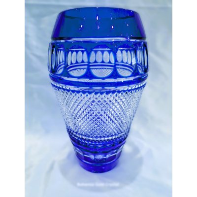 Modrá broušená váza 25,5 cm z přejímaného skla – Zboží Mobilmania