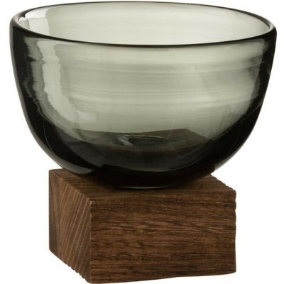 Hnědá polokulatá váza / svícen na dřevěném podstavci S - 12*12*11,7 cm - J-Line by Jolipa – Hledejceny.cz