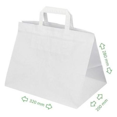 Papírová taška bílá Takeaway 320x200x280 mm s plochým uchem Počet ks v  balení: 250 za cenu 1 225,00 Kč / 1ks bez DPH od 5,93 Kč - Heureka.cz
