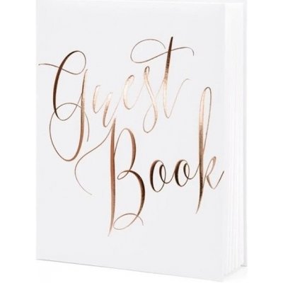 PartyDeco Kniha hostů bílá s Rose Gold nápisem 20 x 24,5 cm