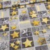 Metráž Bavlněné plátno vánoční VT039/02 vzorované žluté hvězdy v šedém čtverci, š.160cm (látka v metráži)