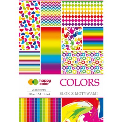 Happy Color Blok se vzorovanými papíry colors 80g/m2 A4 15 listů 27 vzorů HA 3808 2030 C – Zbozi.Blesk.cz