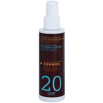 Korres Sun Care Clear Emulsion Walnut and Coconut čirá a nemastná emulze na opalování SPF20 150 ml