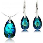 Swarovski Elements Pear Stříbrná sada set souprava náušnice a přívěsek s řetízkem modrá slzička kapka 39169.4 Bermuda Blue modrá mořská duhová měňavá – Sleviste.cz