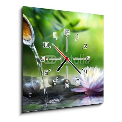 Obraz s hodinami 1D - 50 x 50 cm - zen garden with massage stones and waterlily zenové zahrady s masážními kameny a vodním lilkem – Zboží Mobilmania