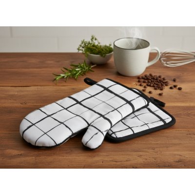 Kuchyňský set rukavice/chňapka BLACK WHITE motiv B, 18x30 cm/20X20 cm ESSEX, 100% bavlna – Hledejceny.cz