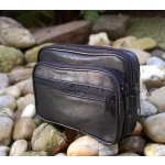 Pánská černá kožená taška zipová na opasek přihrádková – Zboží Dáma