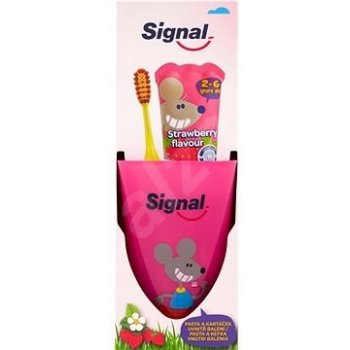 Signal Fruity dětská zubní pasta 50 ml + zubní kartáček měkký + kelímek dárková sada