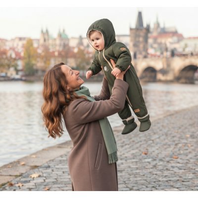 Monkey Mum® Dětská zimní softshellová kombinéza s beránkem Khaki mysliveček – Hledejceny.cz