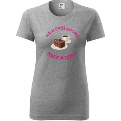 Šedé dámské tričko nejlepší sport kafe a dort – Sleviste.cz
