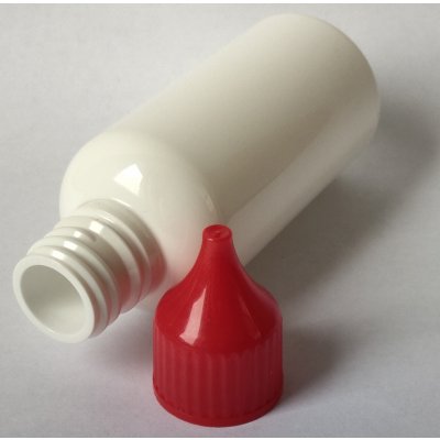 Steza Plastová bílá lékovka z červeným víčkem 50 ml.