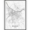 Plakát Plakát / Obraz Mapa Belgrade 61 x 91,5 cm Napnuté plátno na dřevěném rámu