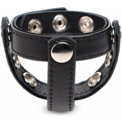 Cock Gear Adjustable Leather Cock and Ball Ring With Studs - Black Strict Leather