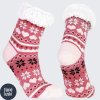 Domácí teplé ponožky s kožíškem protiskluzové srdce růžová