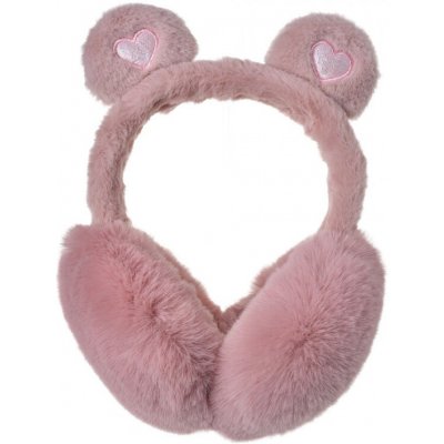 Růžové dětské klapky na uši s medvědími oušky se srdíčkem – Zboží Mobilmania