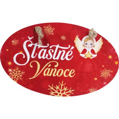 Bondecor Vánoční dřevěná dekorace - ovál "Šťastné Vánoce" 18x11cm – Hledejceny.cz
