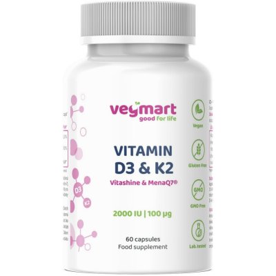 Vegmart Vitamín D3 2000 IU + K2 MK-7 100 μg 60 kapslí – Hledejceny.cz