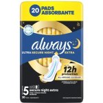 Always Ultra Secure Night Extra Hygienické vložky s křidélky velikost 5 20 ks – Sleviste.cz