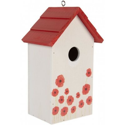 Bílo-červená dřevěná ptačí budka s vlčími máky Birdhouse - 15*10*22 cm - Clayre & Eef – Hledejceny.cz