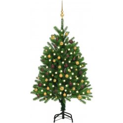 zahrada-XL Umělý vánoční stromek s LED diodami a sadou koulí 120 cm zelený